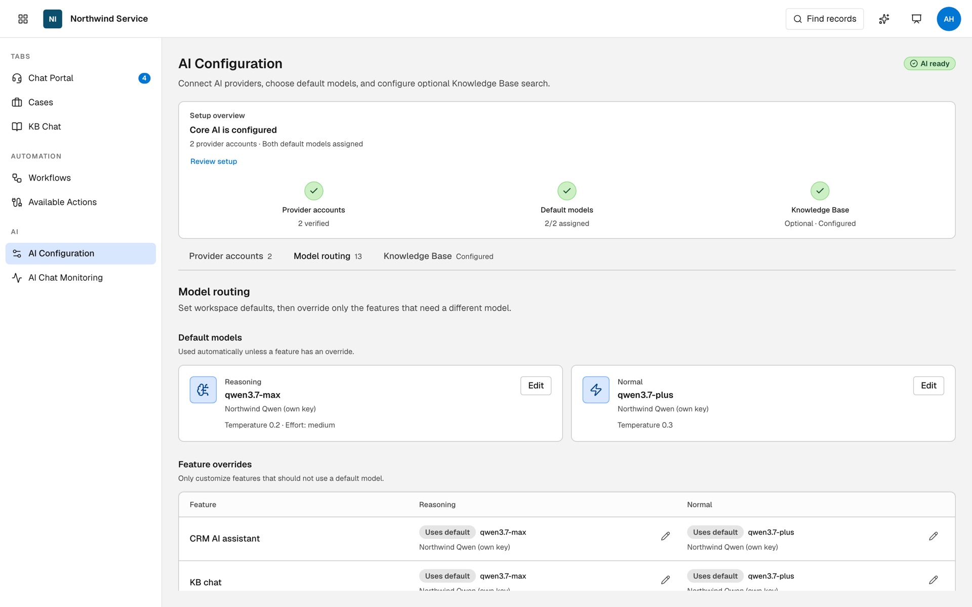 Model routing with default models on the own Qwen account