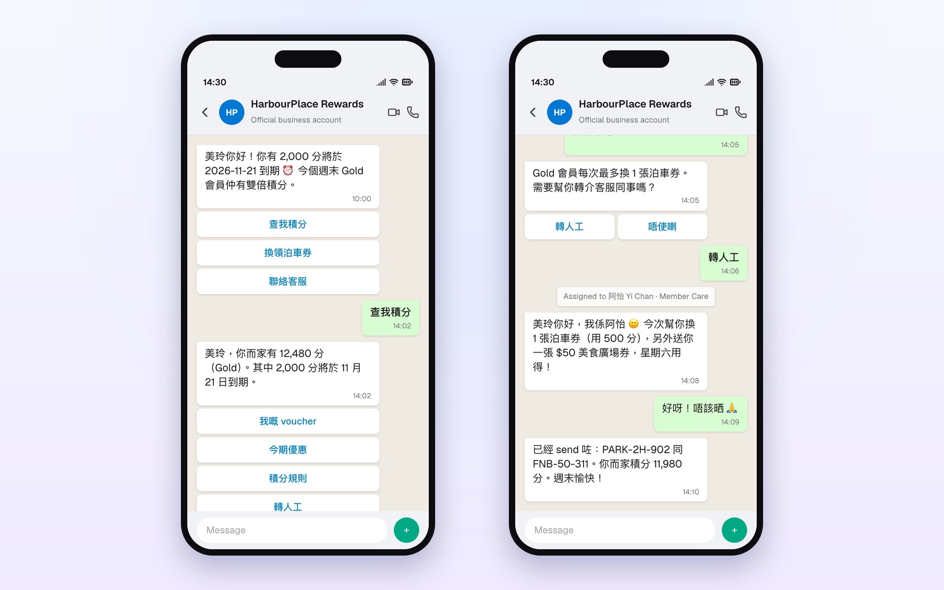 A member checks points and vouchers with the chatbot on WhatsApp